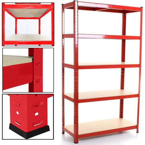 Racking Shelving Unit - Garage Warehouse Office Shed Industrial Shelves Heavy Duty Metal Shelf 5 Tier Adjustable Height Boltless Design Easy to Assemble, 180x90x40cm (1/5)