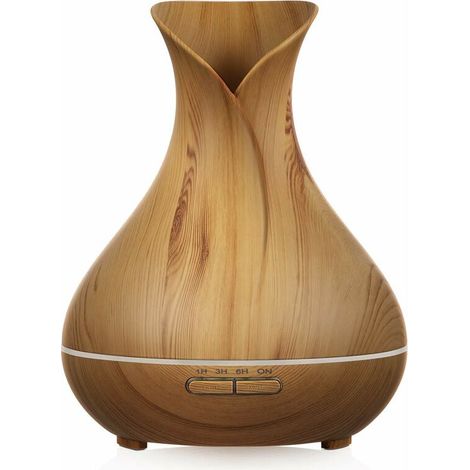 Aroma Diffuser 400 ml Ultrasonic Air Humidifier Wooden Vase Style with 7 LED Colours for Beauty Salon, Spa, Yoga, Bedroom, Living Room, Conference Room - Light Wood Grain (1/5)