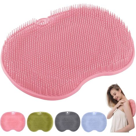 Tapis de massage en silicone antidérapant, éponge de douche pour le dos, tapis de massage avec ventouses antidérapantes, tapis de bain exfoliant rose (1/5)