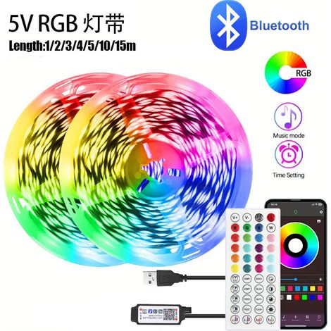 Éclairage d'ambiance, rubans lumineux Bande lumineuse flexible USB auto-adhésive basse tension 5V avec synchronisation musica（Y136） (1/5)