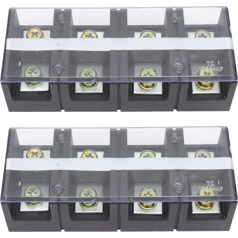 Connecteur de barrière à fil 2 pièces, 600V 100A TC, bornier fixe en fer double rangée noir, 4 positions (1004) avec couvercle (1/5)