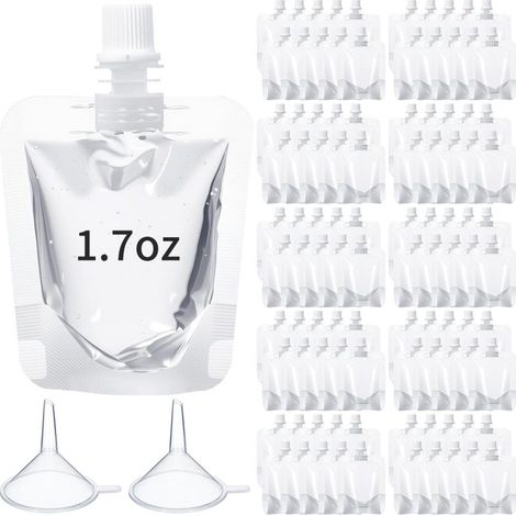 100 Einweg-Plastikbeutel für Getränke, fassen 50 ml (1,7 oz) Soßen und Säfte, transparent und auslaufsicher, für Reisen.