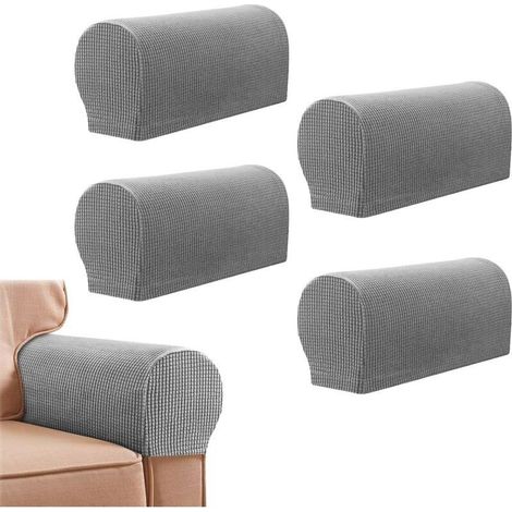 Lot de 4 housses d'accoudoirs de canapé, housses de fauteuil extensibles, élastiques, amovibles, antidérapantes et lavables (gris argenté) (1/5)