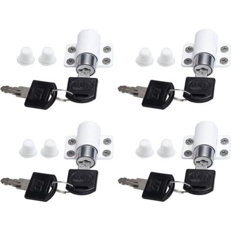 Lntyq 4pcs Verrous de Fenêtre Porte Coulissante Patio Embrailleur Bloc Baie Vitrée Coulissante Verrouillage Coulissant Serrure Porte Coulissant Restricteur avec Clé ,Blanc (1/5)