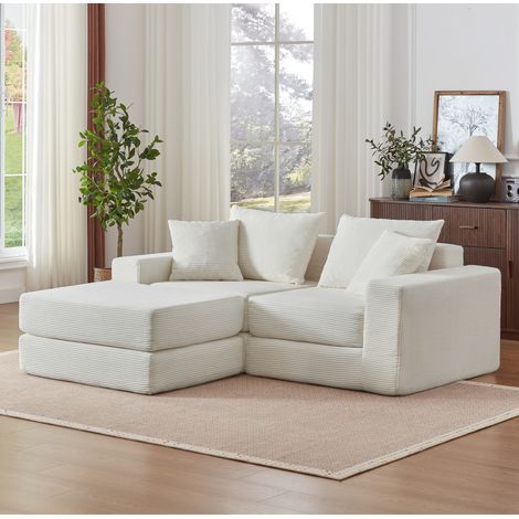 Sofá cama esquinero modular de 2 plazas, diseño multifuncional, base antideslizante, espuma y muelles, color blanco (1/5)