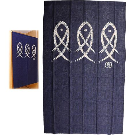 Rideau de Porte Japonais, Rideau Japonais Noren Traditionnel Imprimé à 3 Poissons Long Tapisserie Fenêtre Rideaux Panneau Tenture Tapisserie Décoration 150x85cm pour Restaurant Sushi Cuisine (1/5)