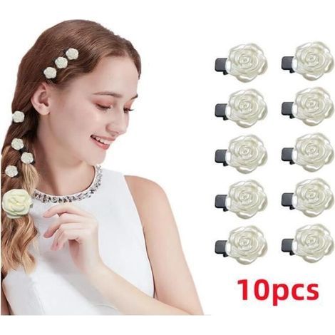 Fermagli per capelli, accessori per capelli da sposa, elegante fermaglio per capelli con fiore rosa, per uso quotidiano, feste, cerimonie, compleanni, bianco (1/4)