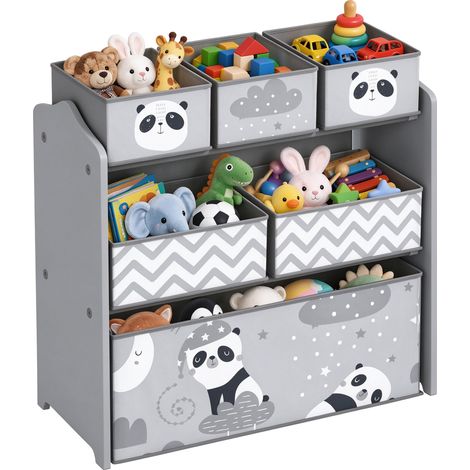 Mueble de almacenamiento infantil con 6 cajas extraíbles de tela no tejida, gris, 63x30x66 cm, baúl de juguetes con estantes, organizador para habitación infantil, almacenamiento de juguetes para niño (1/5)