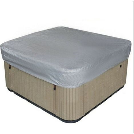 Housse de Protection pour Jacuzzi Carré 218x218x30 cm, Bâche Imperméable Anti-UV et Poussière en Polyester 190T pour Bain à Remous Extérieur, Grise avec Sac de Rangement