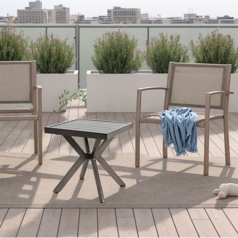 Tavolino da giardino in alluminio grigio scuro quadrato, resistente alle intemperie, facile da pulire (1/5)