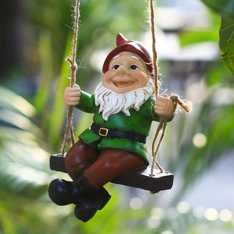 Décoration de Jardin Extérieur - Ornement de Jardin Pelouse Accrochant de Résine Imperméable - Petit homme sur une balançoire
