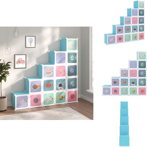 Armoire de rangement pour enfants avec 15 cubes Bleu PP - Meuble Enfant - Rangements Enfants - Étagère Enfant - Armoire Rangement - Organiseur Jouets (1/5)