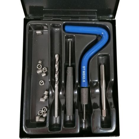 Kit de filets rapportés M5 x 80 – Acier inoxydable – 15 filets, 1 foret, 1 taraud, 2 outils de pose – Pour réparations filetages abîmés