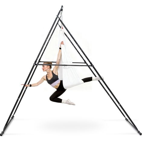 VEVOR Aerial Yogarahmen Schaukelständer mit 6 m langer Yoga-Hängematte (Weiß) & max. 200 kg Tragkraft & dreieckiger Struktur & EVA-Schaum, 4-stufige horizontale & 6-stufige vertikale Einstellung (1/5)