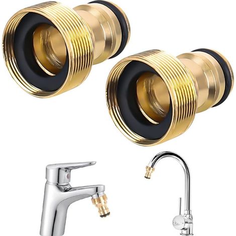 Adaptateur femelle-femelle 2 en 1 1/2 pouce et 3/4 pouce, connecteur rapide en laiton pour robinet de jardin, adaptateur fileté pour robinet d'eau (1/5)
