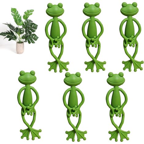 Juego de 6 soportes para plantas trepadoras con forma de rana y clips para plantas en maceta de interior y exterior. (1/5)