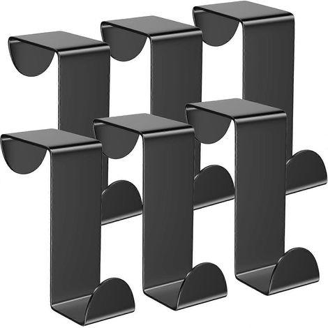 Crochet de porte, lot de 6 crochets porte-manteaux en acier inoxydable pour porte standard, tiroir, placard, armoire, pour cuisine, salle de bain, chambre, noir (1/5)