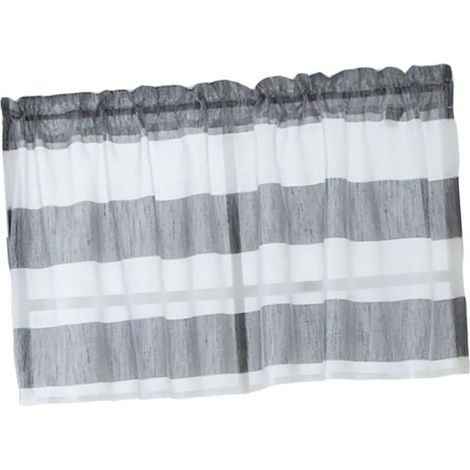 1 Panneau Rayé Poche Tringle Demi-Rideau Salle De Bain Court Niveaux Cantonnière - Gris 137x76cm (1/5)