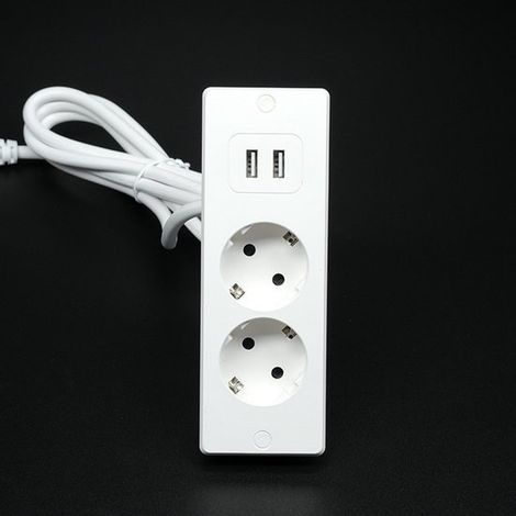 Multipresa da tavolo con 2 prese, 2 porte USB e cavo da 1,5 metri – adatta per piani di lavoro e tavoli da conferenza (bianca). (1/5)