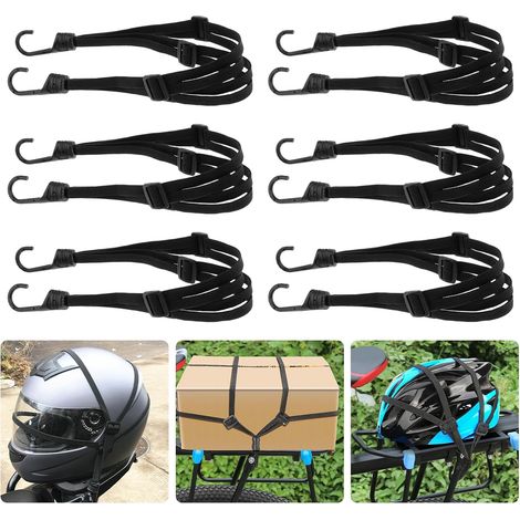 Tendeurs Elastique avec Crochets, 6 Pièces Étendeur Sangle Bagage Réglables, Sangle Élastique avec 12 Boucles Coulissantes pour Moto Fixation de Casque Bagages Sac en Bandoulière (1/5)