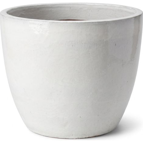 Pot grande taille d'extérieur LANCELOT 58x51cm crème, fait main en terre cuite émaillée, résistant au gel