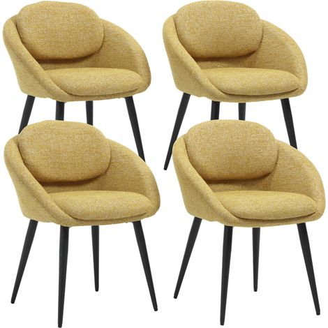Wahson Chaise de Salle à Manger en Chenille Lot de 4, Chaise de Cuisine Moderne avec Dossier Rond et Pieds en Métal Noir, pour Salon/Chambre, Jaune