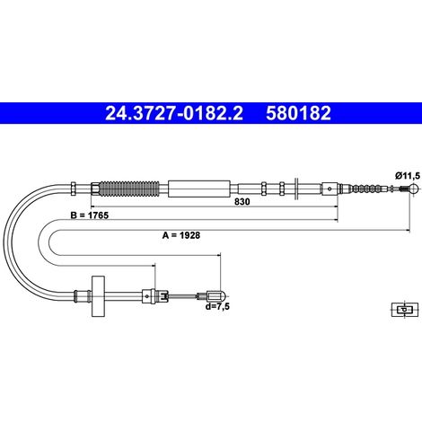 Tirette à câble, frein de stationnement ATE 24.3727-0182.2 AUDI 8E0 609 721 AF