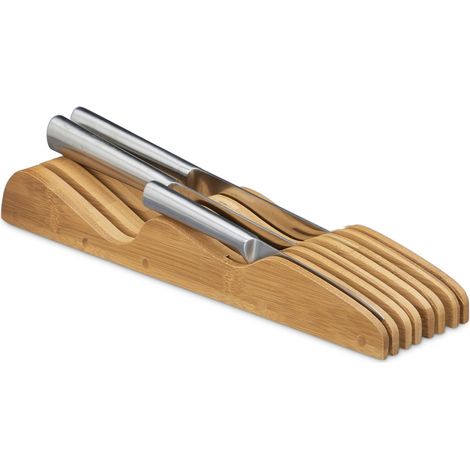 Porte-couteaux bambou support pour couteaux de cuisine 7 bloc couteaux range-couteaux HxlxP: 5 x 9,5 x 40 cm, nature (1/4)