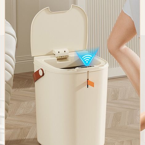 Poubelle intelligente de luxe pour la maison, poubelle automatique à capteur pour la chambre, poubelle portable à cordon pour le salon et la cuisine, couleur crème (1/5)
