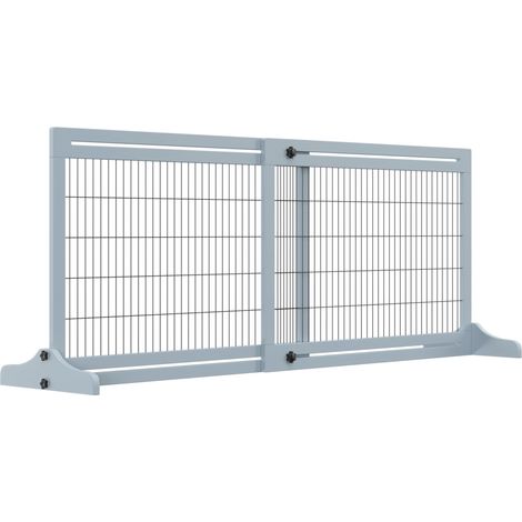 Barriera per cani in legno grigia estensibile 104-183 cm, h 69 cm, con gambe di supporto (1/5)