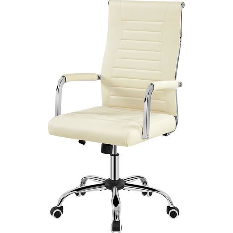 Homevive Silla de Oficina Silla con Respaldo Alto Silla para Hogar Oficina Silla Ergonomica Tapizada Cuero PU Capacida de Carga 136 KG Beige