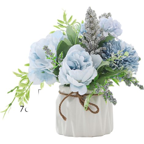 1 Pot fleurs artificielles, vase en céramique, plantes en soie, décoration intérieur, bureau, salon (1/5)