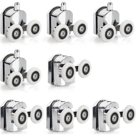 Lot de 8 roulettes pour porte de douche haut et bas de 23 mm (4 supérieurs et 4 inférieurs) (23 mm-8 pièces) (double 23 mm-8 pièces) (1/4)