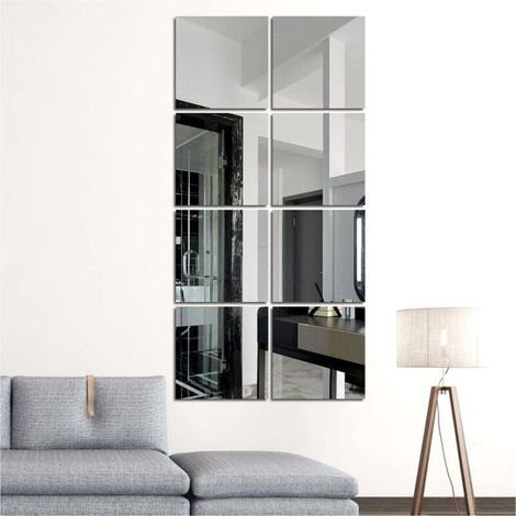 Miroirs Muraux Autocollant 8 Pièces HD Miroirs Carrés sans Cadre pour Salle de Bain, Cuisine, Entrée et Salon (20.5x20.5cm)-LIAIKI (1/5)