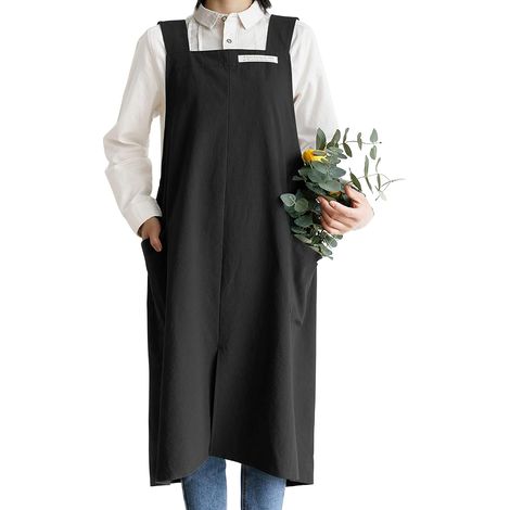 Coton Lin Tabliers Couleur Unie Style Japonais Halter Bandage Croisé Tablier avec Poche Rétro Littérature De l'art Fleuriste Vêtements pour Femmes Hommes Cuisine Grande Taille (1/5)