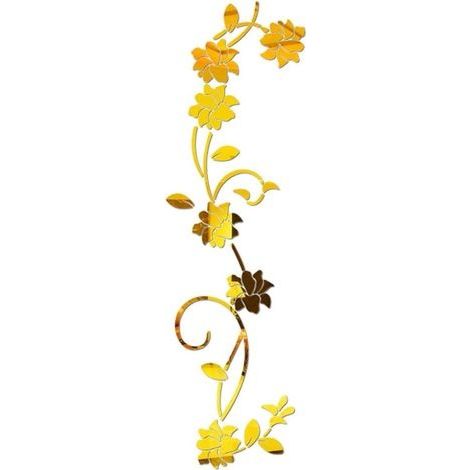 Flower Vine Acrylique Miroir Stickers Muraux, Élégant Miroir Réglage Mur Autocollant, Mur Collant Miroir Décoration Murale pour La Maison Salon Chambre Décor, Or (1/5)