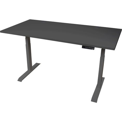 STIER Elektrisch höhenverstellbarer Schreibtisch TSR, 160x80cm, schwarz/schwarz, mit Doppelmotor, Höhe 595-1245mm, 100kg Tragkraft (1/5)