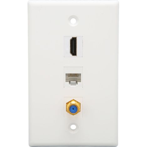Plaque murale HDMI 3 ports avec connecteurs RJ45 CAT6 et prise F pour TV HD (1/5)