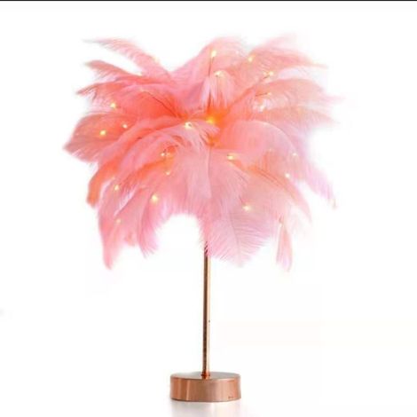 AGE Lampe de table décorative LED avec plume d'autruche avec télécommande pour chambre d'enfant, USB et alimentation par batterie (rose) (1/5)