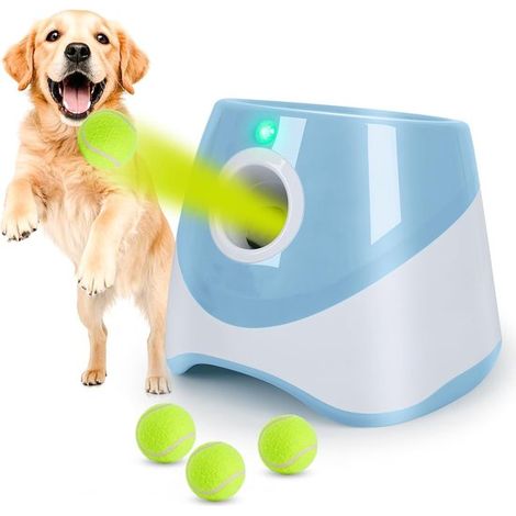 Lanceur automatique de balles pour chien rechargeable, avec 3 balles et 3 distances de lancement, jouet de rapport et d'intelligence pour chien, bleu (1/5)
