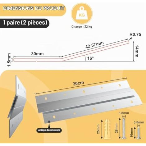 1 paire de rails de fixation robustes en forme de Z pour miroirs, inclinaison de 30 cm et de 16°. (1/3)