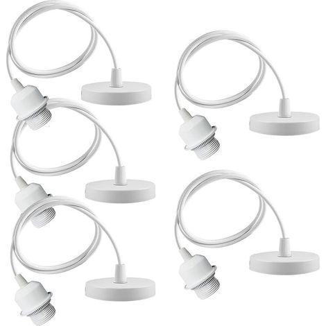 Set mit 5 E27-Pendelleuchten – 150 cm verstellbares Kabel mit abnehmbarem Schraubring – E27-Pendelleuchte mit Schraubring – Lampenfassung mit Befestigungsring – Hängelampe (1/5)