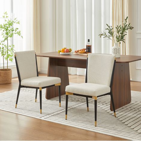 Set de 2 sillas de comedor beige en tela con patas negro y dorado y niveladores ajustables,49x59x85cm (1/5)