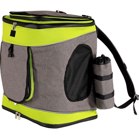 lionto Haustier-Rucksack, atmungsaktiver Hunderucksack mit Karabiner, Regenschutz & herausnehmbarer Unterlage, grau/grün