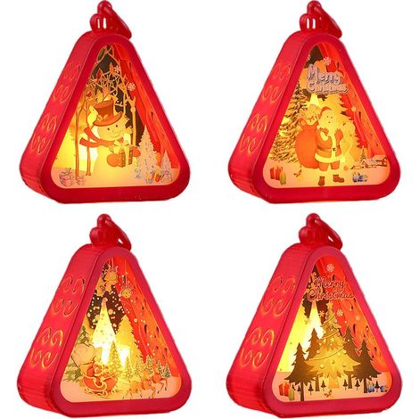 Décoration Noël Rétro Lot de 4 Veilleuses Lumineuses LED Père Noël Bonhomme Sapin Traîneau pour Fenêtre Bureau (1/4)