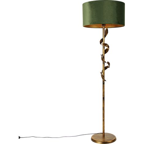 Vintage Stehlampe Antik Gold mit grünem Schirm - Linden (1/4)