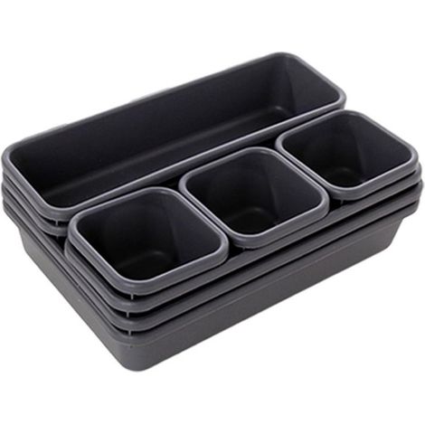 Lot de 8 boîtes de rangement pour tiroirs, bureau, cuisine, salle de bain, armoire, bijoux et maquillage, noir, 1 jeu (1/5)