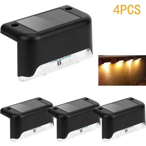 (Lot de 4 - Lumière chaude) Lampe solaire LED pour marches, escaliers, applique murale extérieure, éclairage de jardin, balcon, terrasse, escalier ou clôture. (1/5)