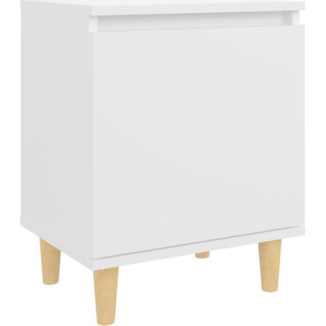 Table de chevet avec pieds en bois massif Blanc 40x30x50 cm (1/5)