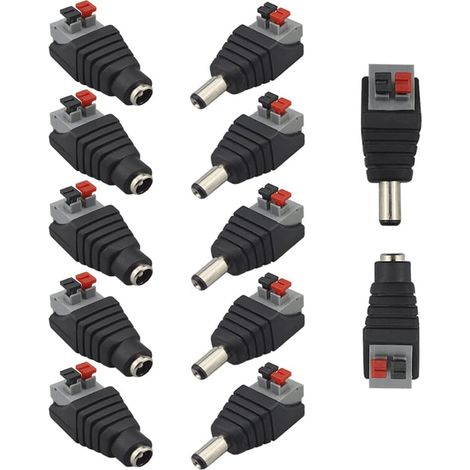 12Pcs 12V Presse Type DC Alimentation Connecteur Adaptateur, 5.5 X 2.1mm sans Vis Rapide Câble Connecteur, 6 Paires Mâle Fiche (1/4)